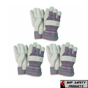 Leather Working Gloves Palm Safety Split Cowhide Welding Cuff Large 1 Pair